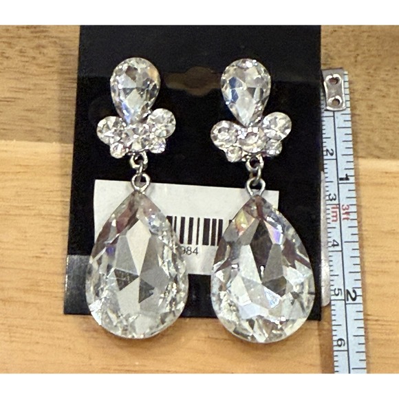 Clear Crystal Rhinestone Pear Drop Dangle Earrings Bridal Pageant Prom Party NEW - Picture 3 of 9